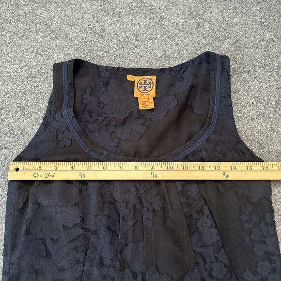 Tory Burch Silk Top Women Size 4 Floral Black Navy Tank Semi Sheer Chiffon - Picture 9 of 11